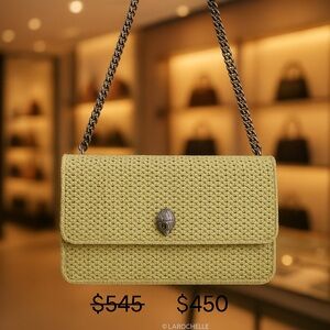 ✨ Kurt Geiger The Shoreditch Woven Owl Clasp Shoulder Bag – Light Sage Green ✨